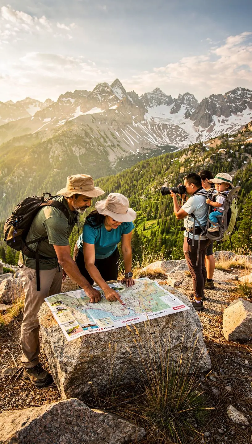Escena de un camino serpenteante rodeado de campos de flores y naturaleza exuberante.